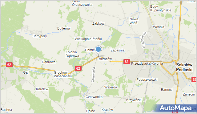 mapa Brzozów, Brzozów gmina Sokołów Podlaski na mapie Targeo